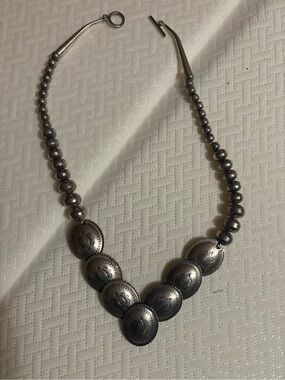 Sterling-Style Concho Bead Necklace in Silver